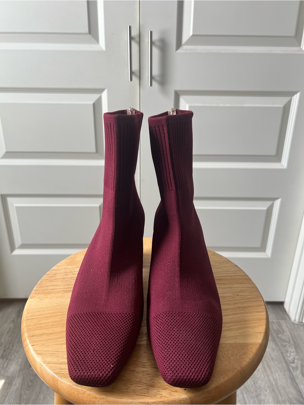 Macy's Knit Sock Ankle Boots in Burgundy